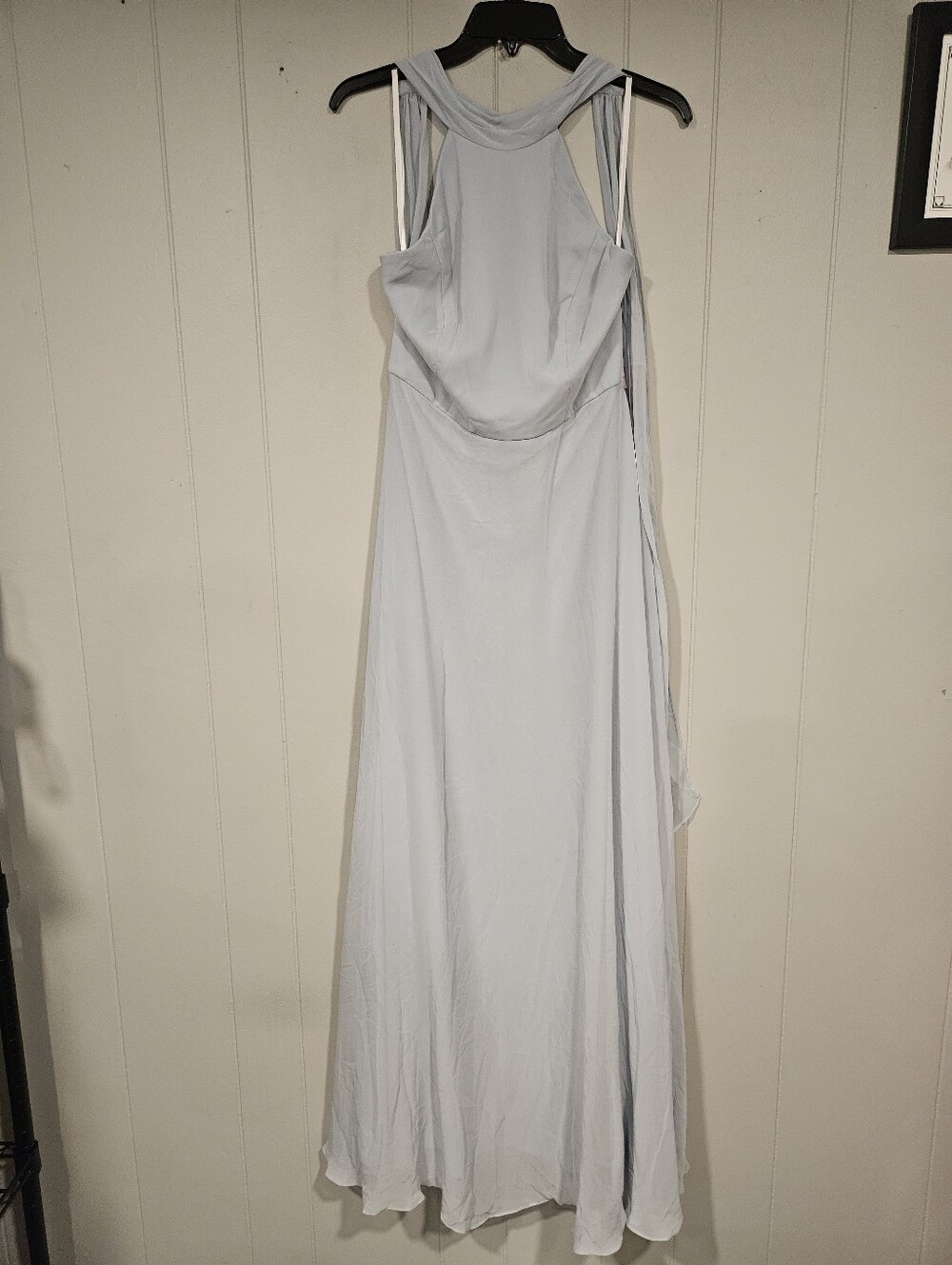 After Six Size 8 Light Blue Halter Open Back Chiffon Lined Maxi Formal Dress NWT